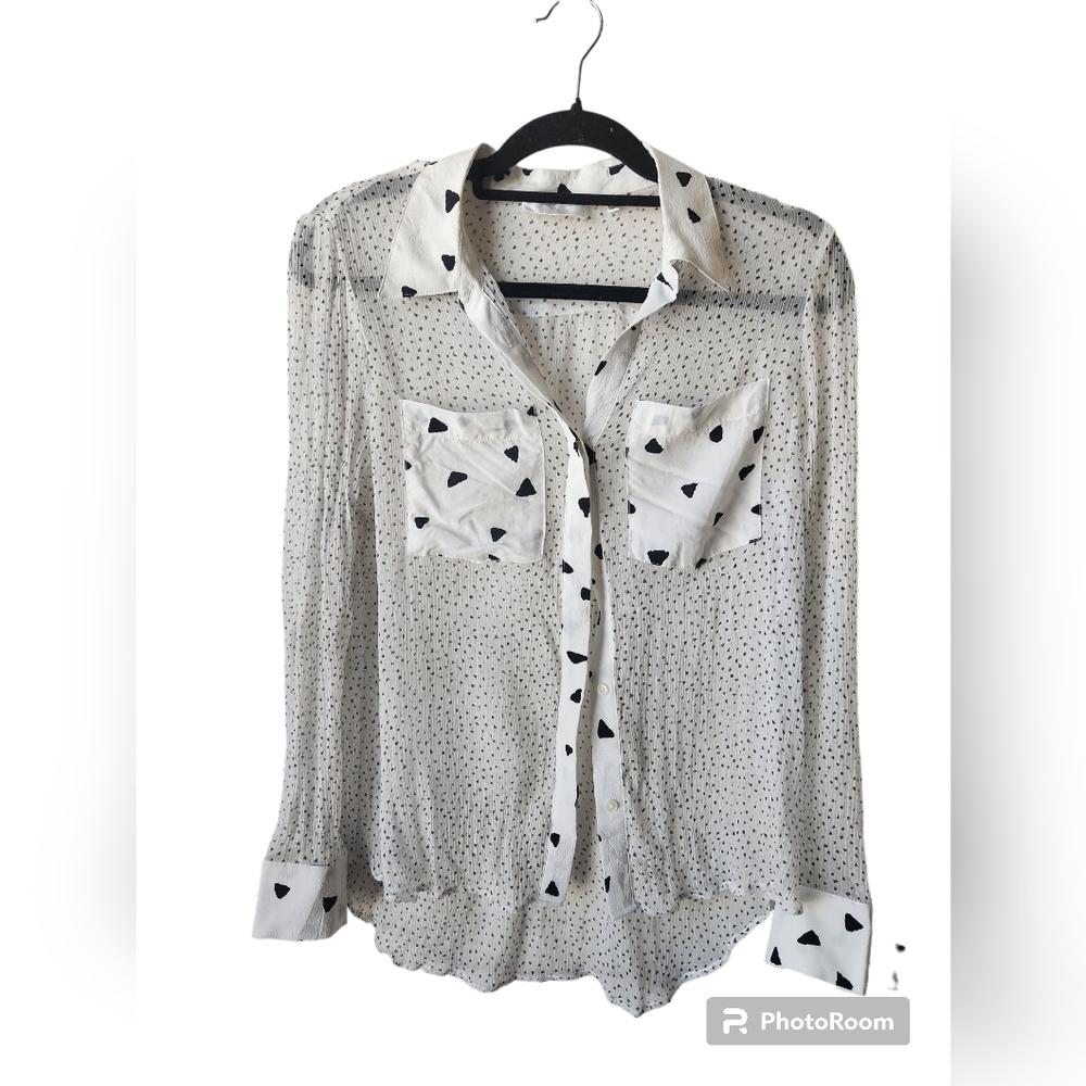 7 for all Mankind Black and White Sheer Blouse sz.S Bold